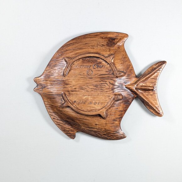 ca1970s Treasure Craft USA Hawaii pottery fish shaped dish brown / lime green - Picture 3 of 8